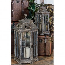 Cole Grey 2 Piece Wood and Glass Lantern Set CLRB2724